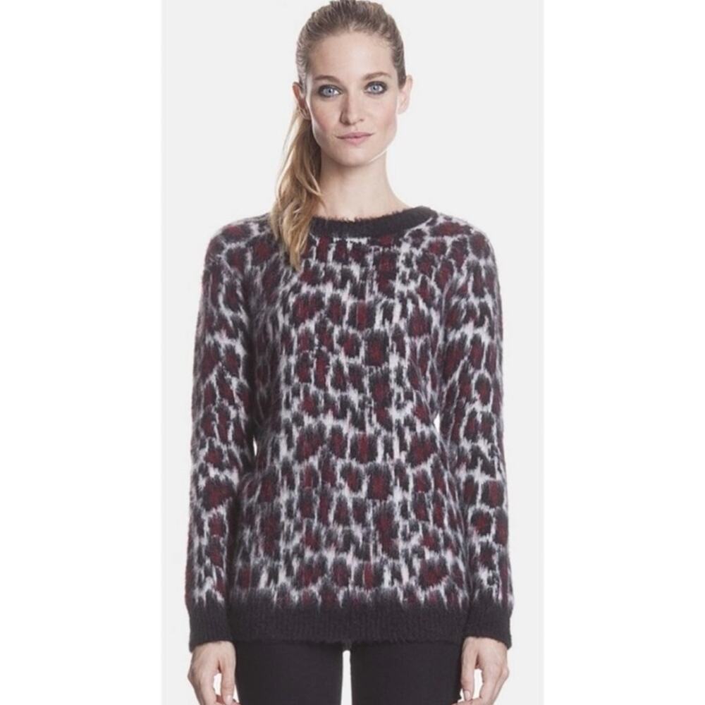 Sandro Paris Red Leopard Mohair Blend Fuzzy Sweater 2 M